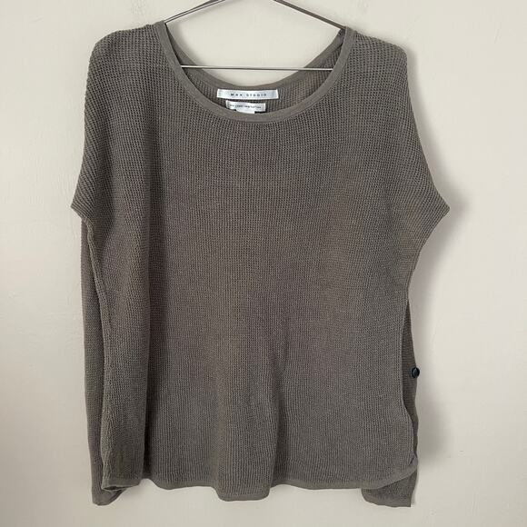 Max Studio Gray Crewneck Knit Pullover Sweater Back Buttons Linen Blend Size L - Picture 1 of 13